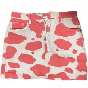 Pink cowprint denim skirt